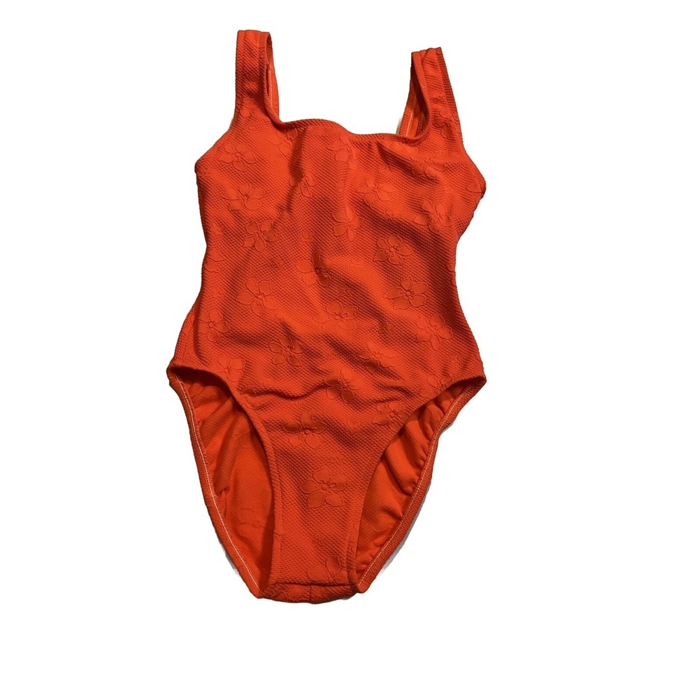 Electric Beach Swim Suit By Jantzen One Piece Swim Size 5/6 Floral Orange Bright